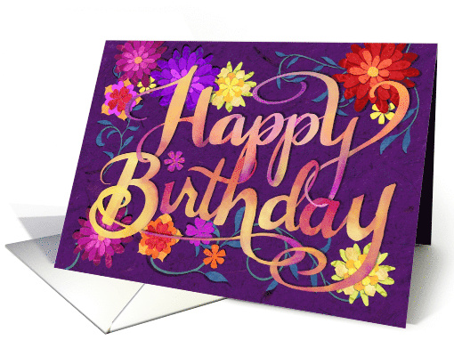 Happy Birthday with Flowers and Flourish card (1724642)
