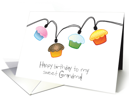 Happy Birthday to Grandma Cupcake Lights on String card (1471762)
