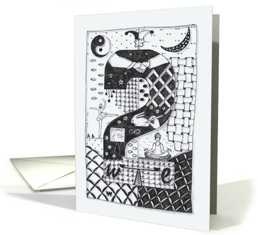 Number Two (2) black/white colouring tangle numerology friendship card