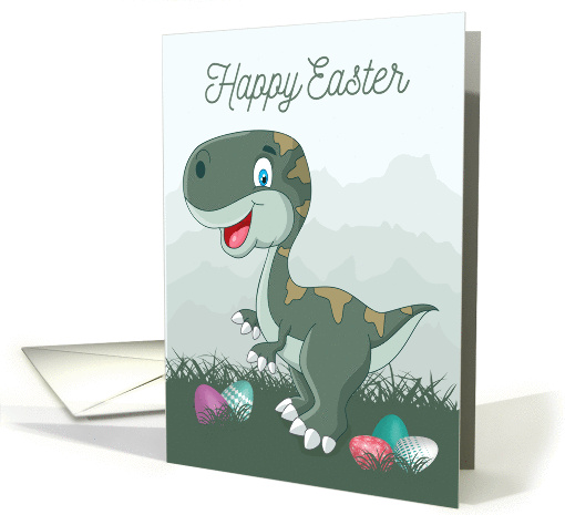 Laughing Dinosaur with Easter Eggs for Easter card (1458994)