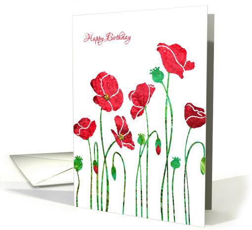 August Birthday with Stylized Red Poppy, Floral Design card (1322878)