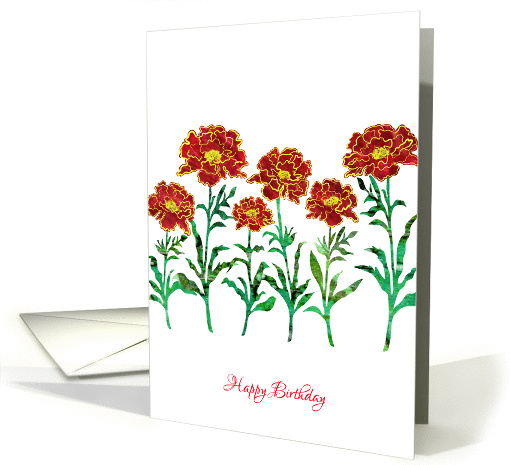 October Birthday with Stylized Red Marigold, Floral Design card
