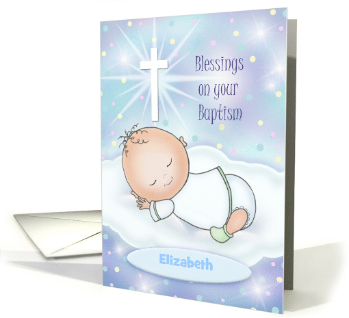 Blessings on your Baptism with Baby on Cloud, Cross, Customize card