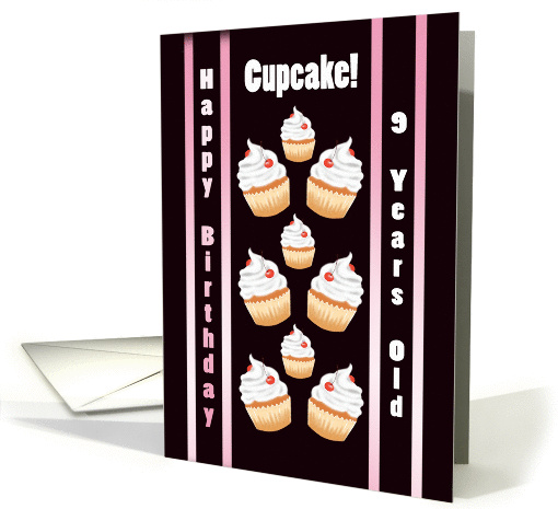 Birthday 9th Cute Cherry Cupcake - Pale Pink Stripes card (1345896)