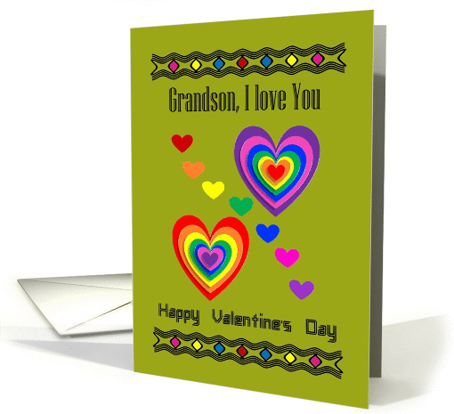 Grandson Happy Valentine's Day / Vibrant Coloured Hearts card