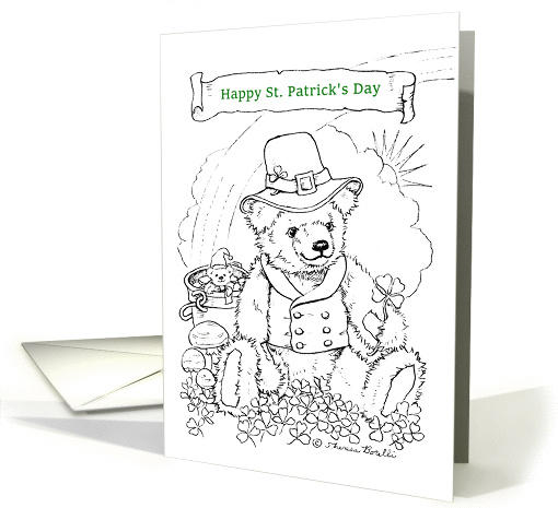 Kids' Coloring St. Patrick's Day card teddy bear rainbow card