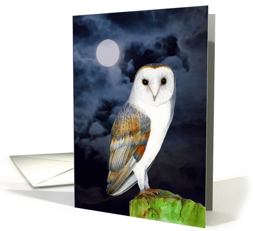 Hand-Painted Watercolor Barn Owl Bird card (1368360)