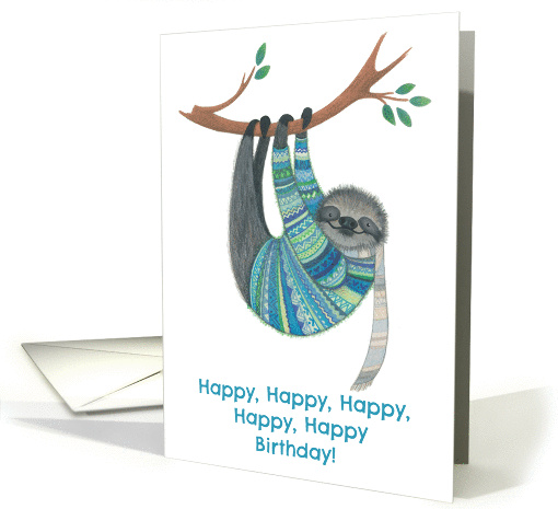 Happy Birthday To a Great Person Sloth in Teal Sweater card (1372658)