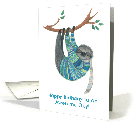 Happy Birthday To an Awesome Guy Sloth in Teal Sweater card (1372660)