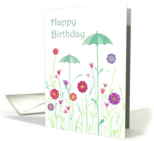Umbrella Flower Happy Birthday Sister-in-Law card (1373082)