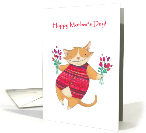 Happy Mother's Day To Wife- Cute Cat With Flowers card (1373520)