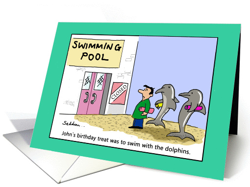 Swimming with the Dolphins- Funny Cartoon Comic card (1391350)