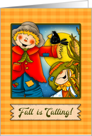 Fall is Calling Scarecrows in the Corn with a Happy Crow and a Full Moon card