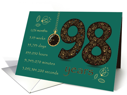 98th Birthday Card. 98 years break down into months, days, etc. card