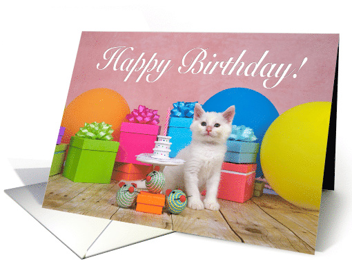 White kitten party Happy Birthday card (1481524)