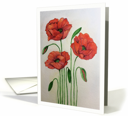Happy Birthday - Red Poppy Flowers; Text Inside card (1455228)