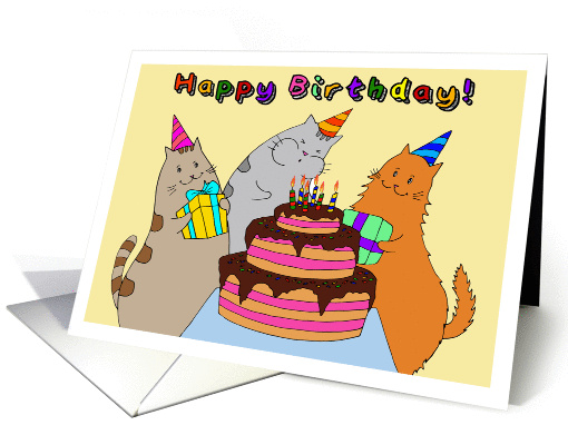 Happy Birthday - Birthday Kitty with Cake and Friends card (1455728)