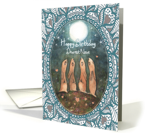Happy Birthday, Niece, Hares with Moon, Art card (1526246)