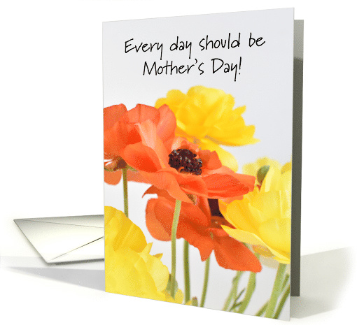 For Mother's Day card with blooming Orange and Yellow Ranunculus card