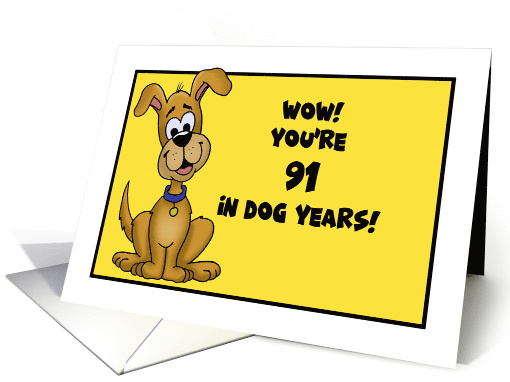 13 Year Old Birthday With Cartoon Dog Wow You re 91 In Dog Years