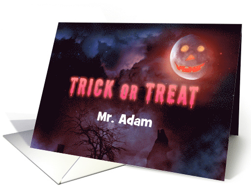 Trick or Treat Spooky Jack O' Lantern Moon, Wolf Halloween card