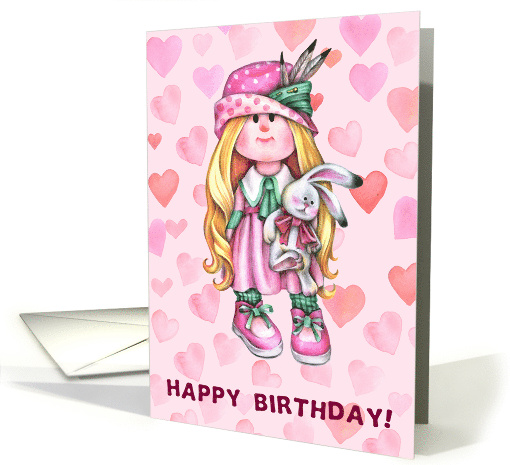 Birthday Little Girl Blonde with Rabbit in Pink Dress and... (1588146)