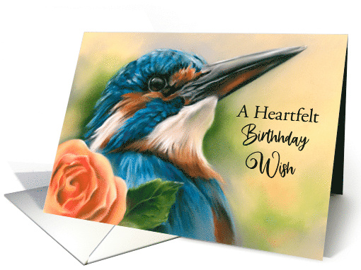 Birthday Wish Kingfisher Orange Rose Bird Pastel Art card (1731532)