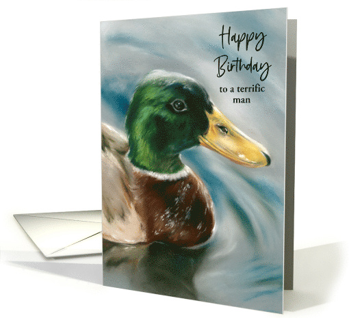 Birthday for Him Mallard Duck on Water Bird Art Personalized card