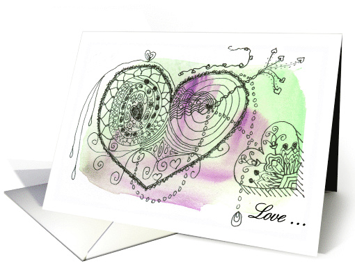Valentine for a Dear Friend Green Purple Watercolor Wash... (1509614)