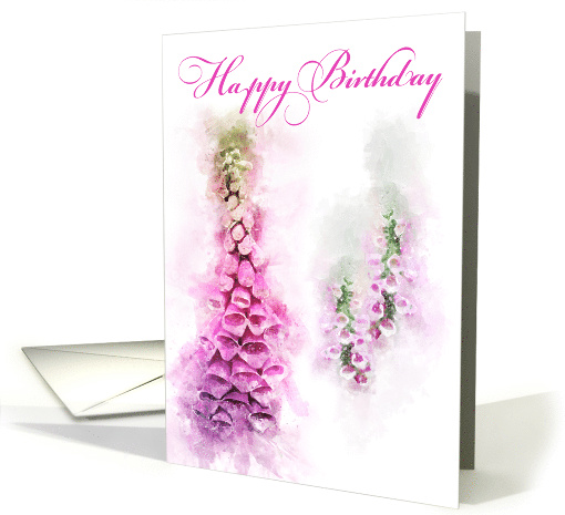 Happy Birthday Pink Foxglove Watercolor card (1513938)