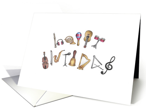 Happy Birthday Spelled Out With Musical Instruments blank card
