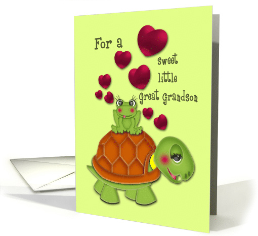Valentine for a Great Grandson Happy Turtle with Frog on its Back card