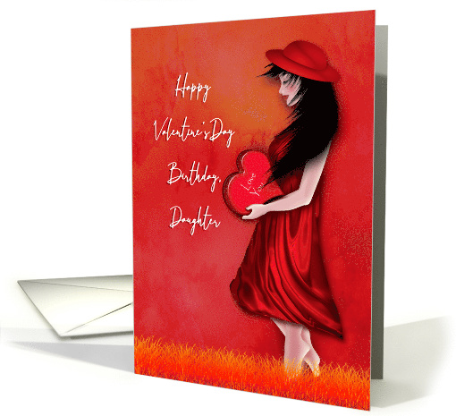 Happy Valentine's Day Birthday for Daughter, Woman in Red, card