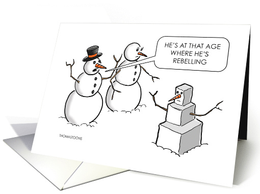 Funny Christmas Snowman Couple With Rebellious Snow Son card (1574812)