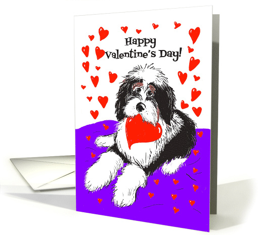 Valentine's Day Card For Fluffy Dog Holding a Heart card (1667342)