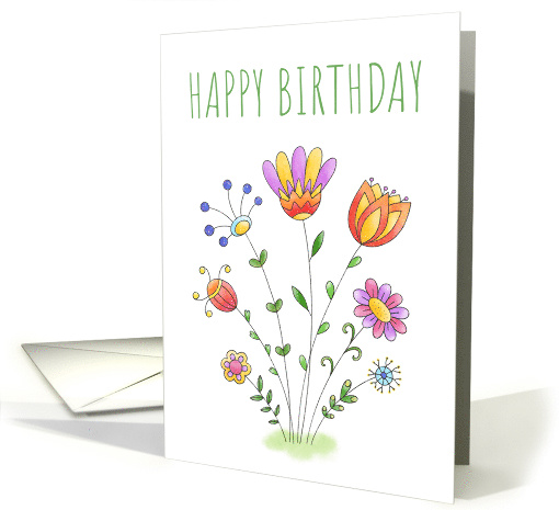 Happy Birthday Floral Fun and Colorful Watercolor Folk... (1589992)