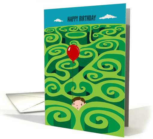 Belated Happy Birthday Boy in a Maze Red Balloon card (1598876)