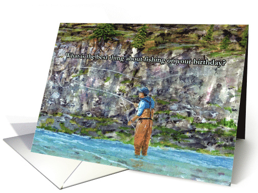for Him Fishing Themed Birthday with Fly Fisherman card (1616196)