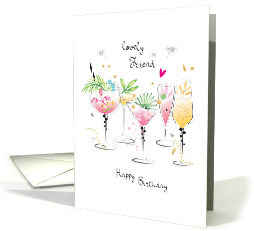 Birthday Drinks with Tropical Watercolor Leaves For a Friend card