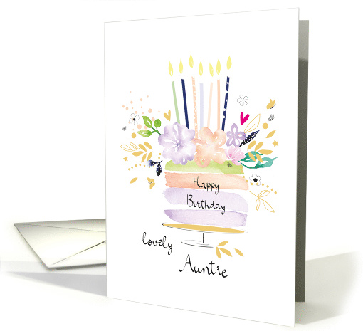 Auntie Birthday Watercolor Floral Cake with Candles card (1631260)