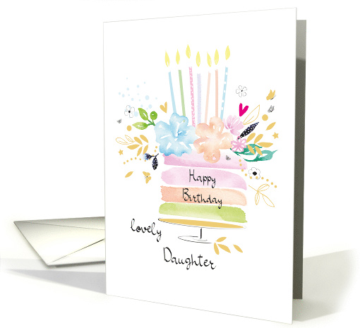Daughter Birthday Watercolor Floral Cake with Candles card (1631264)