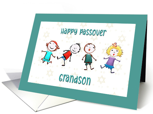 Happy Passover for Grandson with Children Jumping card (1729356)