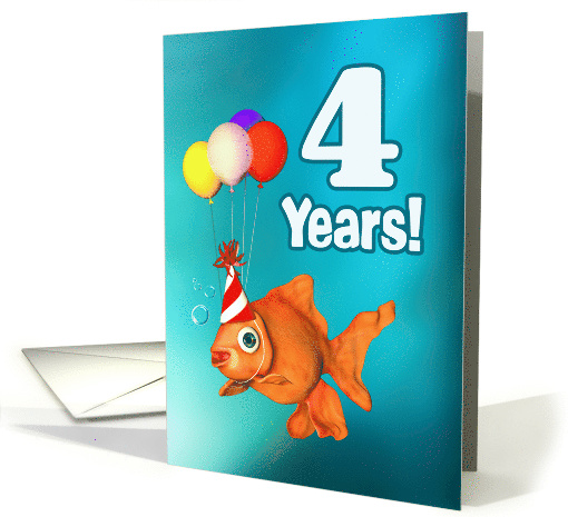 4 Years Old Goldfish Card with Balloons and Hat card (1645206)