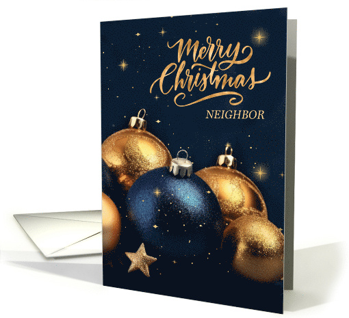 for Neighbor Christmas Navy Blue and Golden Ornaments Card