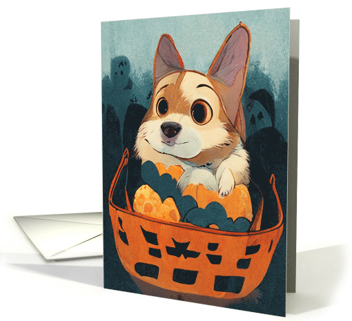 Dog Halloween with Corgi in Candy Basket card (1743950)