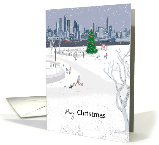 Christmas Eve Taking the Dogs Out for a Walk as the Snow Falls card