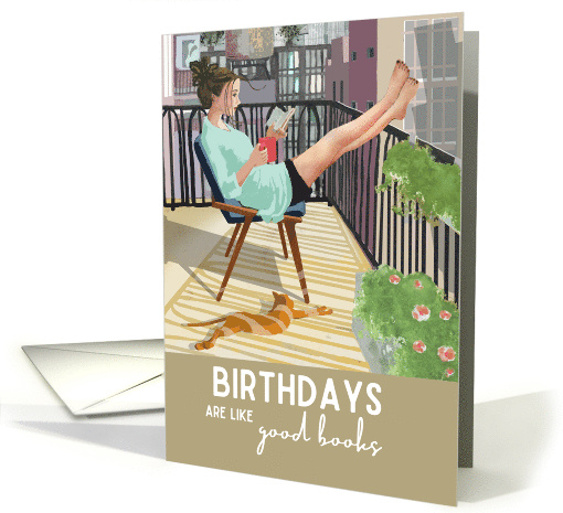 Book Lovers Happy Birthday Wishes with Cat card (1790258)