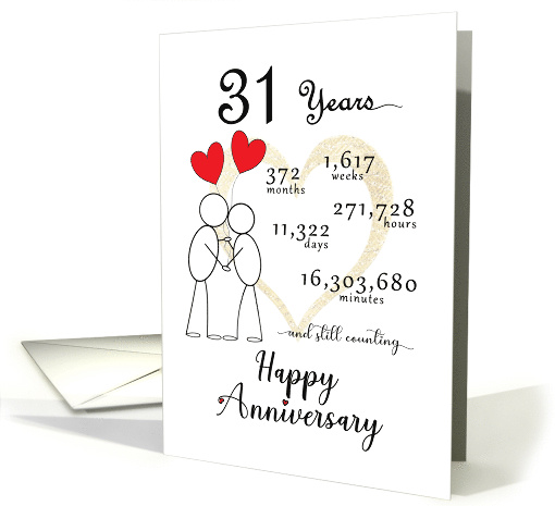 31st Wedding Anniversary Stick Figures and Red Hearts 1773326